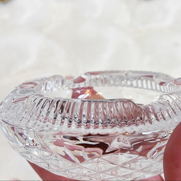 Vintage Hand Cut Glass Art Deco Thick Rimmed Ashtray Trinket Jewelry Dish - Picture 3 of 14